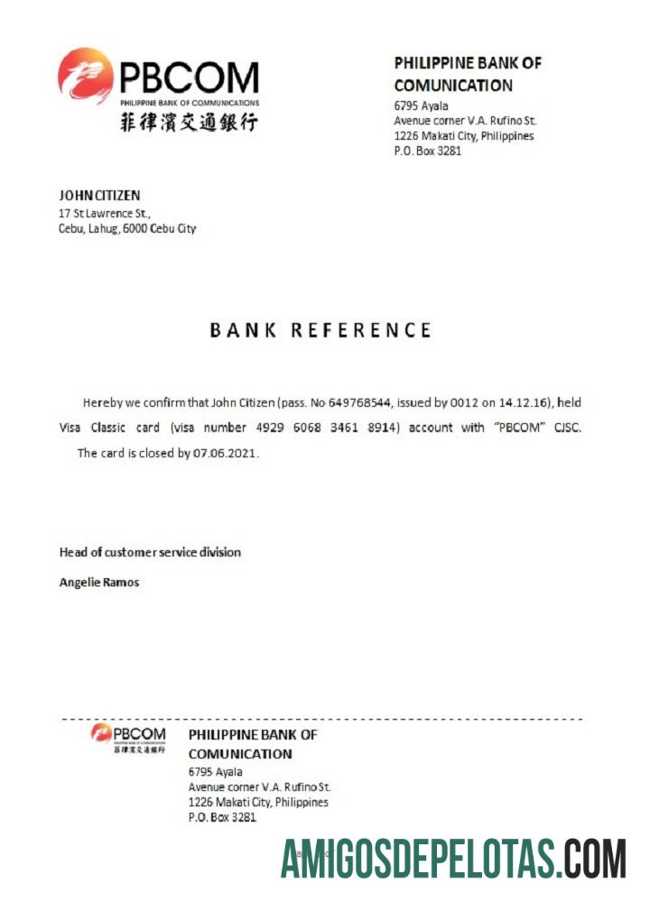 Referência de fechamento do PBCOM das Filipinas amostra